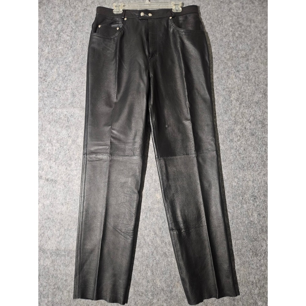 Guide Gear Leather Pants Mens 36 Black Genuine Leather Straight Leg Biker